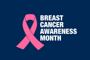 Breast cancer awareness month image featuring the pink ribbon.