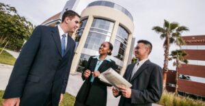 UCF employees having a discussion outside